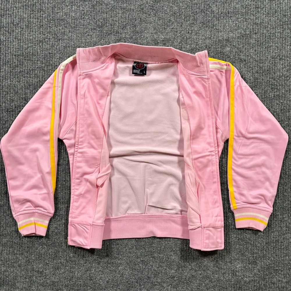 Y2K Pink Track‎ Jacket Womens Large Retro Stripe Zip Up Sport 90s Style